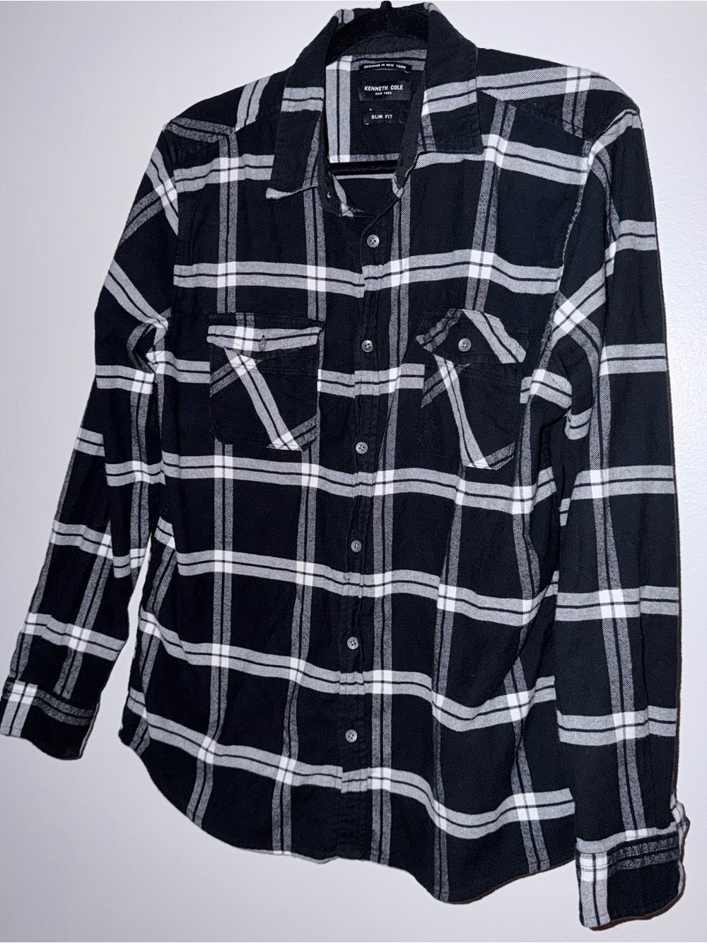Kenneth Cole Black & White Plaid Long-Sleeve Button-Down Shirt